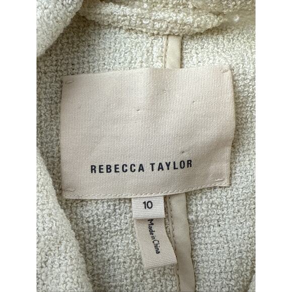 REBECCA TAYLOR Cream Tweed Boucle Knit Cream Moto Jacket - Size 10‎ - Picture 5 of 6